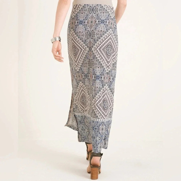 Chico’s Blue and Neural Printed Column Maxi Shirt - Picture 3 of 9